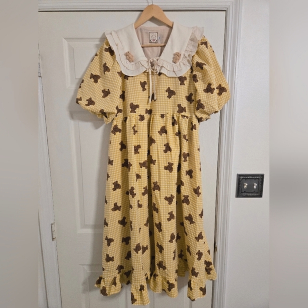 Source Unknown Yellow And Brown Gingham Dress - image 1